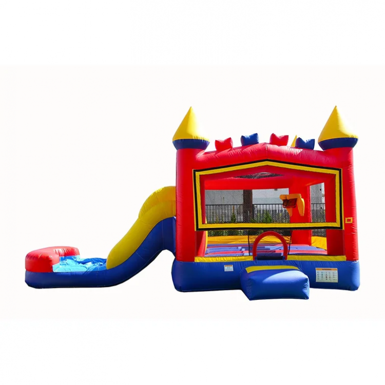 #105 Wet/Dry Rainbow Bricks Bounce House w/ Basketball Hoop